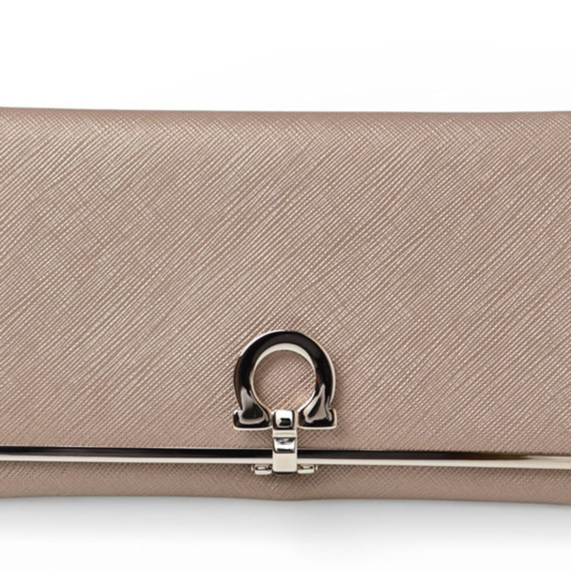 Salvatore Ferragamo Gancini Long Wallet In Metallic Beige